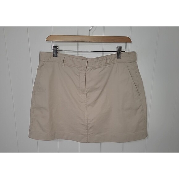 Theory Khaki Tan Mini Skirt Pockets Size 12 Preppy Minimalist - Picture 1 of 8